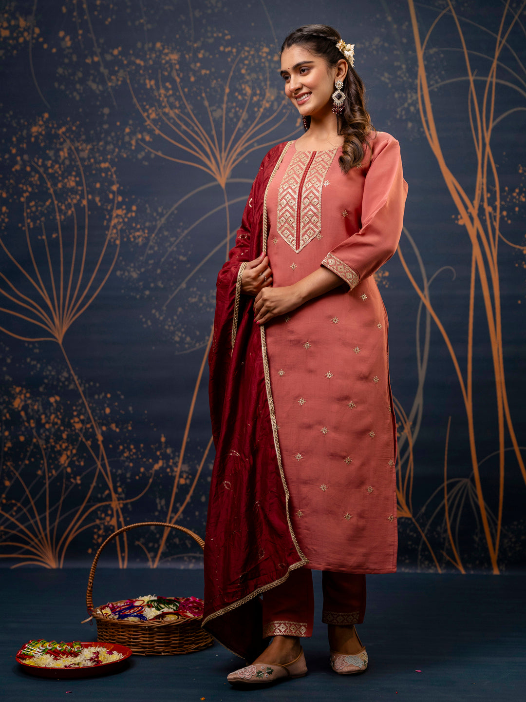 Women Kurta and Pant Sets Silk Blend Fabric - FitVibe Fashion