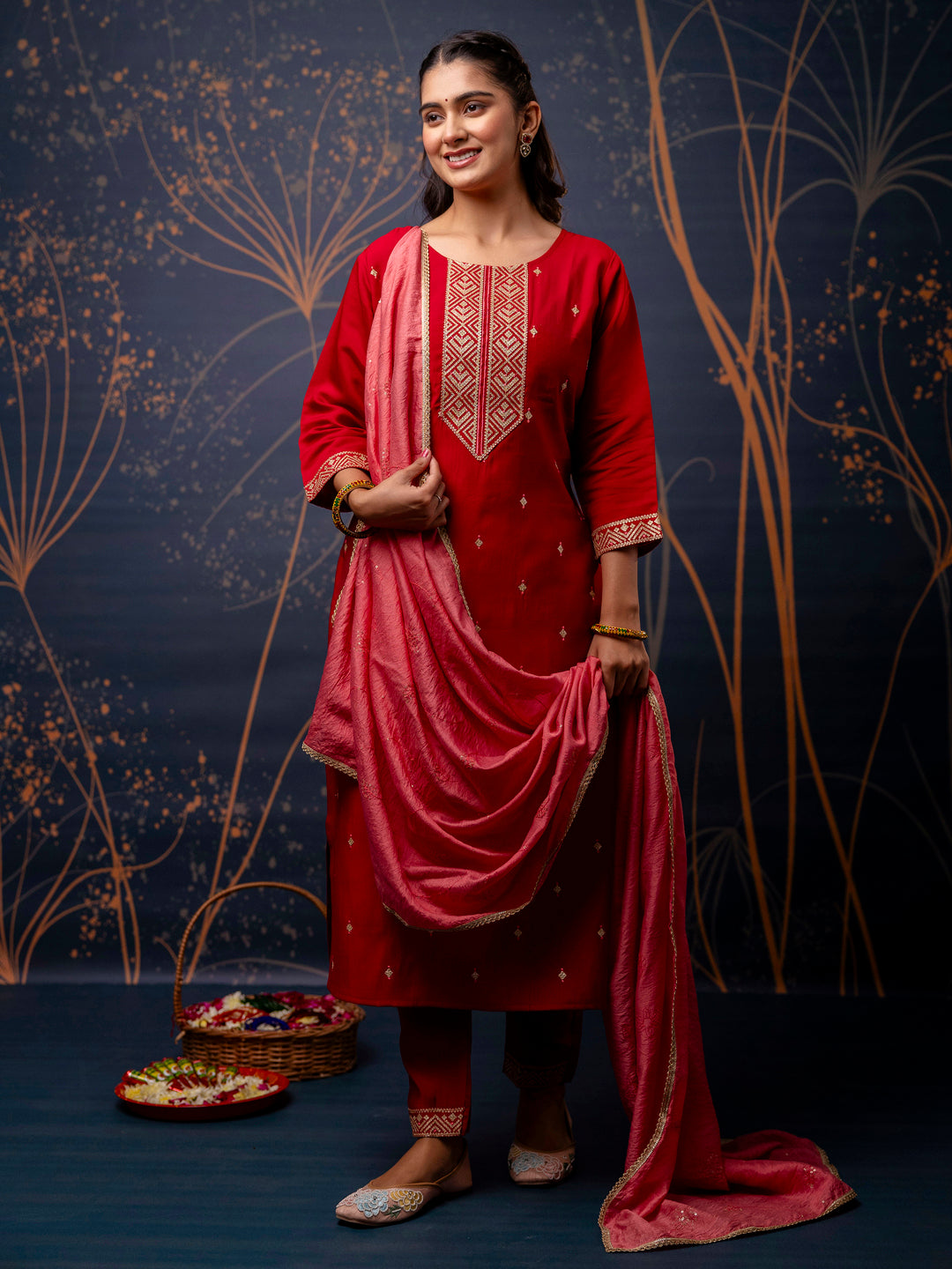 Women Kurta and Pant Sets Silk Blend Fabric - FitVibe Fashion