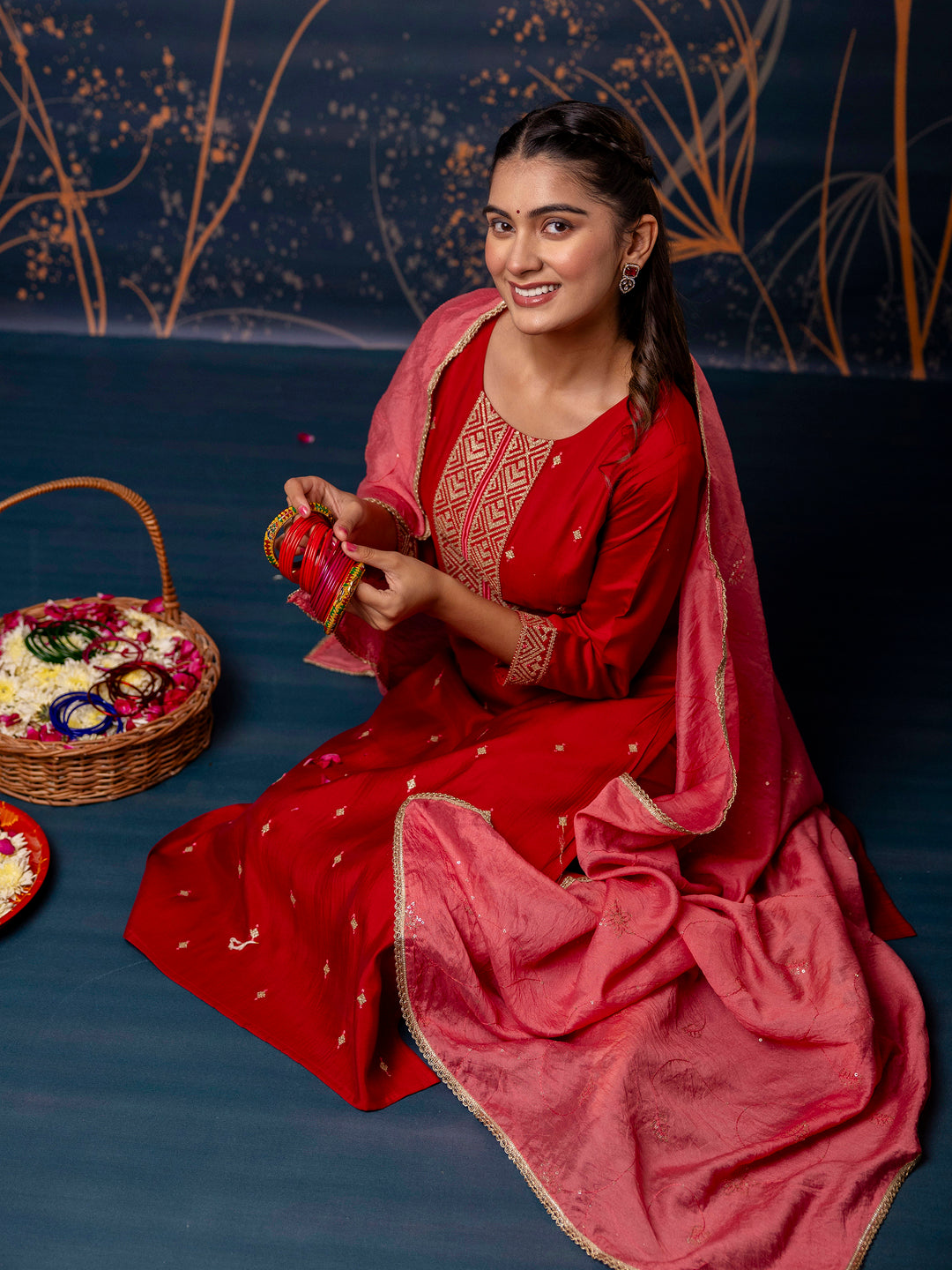 Women Kurta and Pant Sets Silk Blend Fabric - FitVibe Fashion