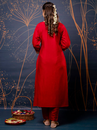 Women Kurta and Pant Sets Silk Blend Fabric - FitVibe Fashion