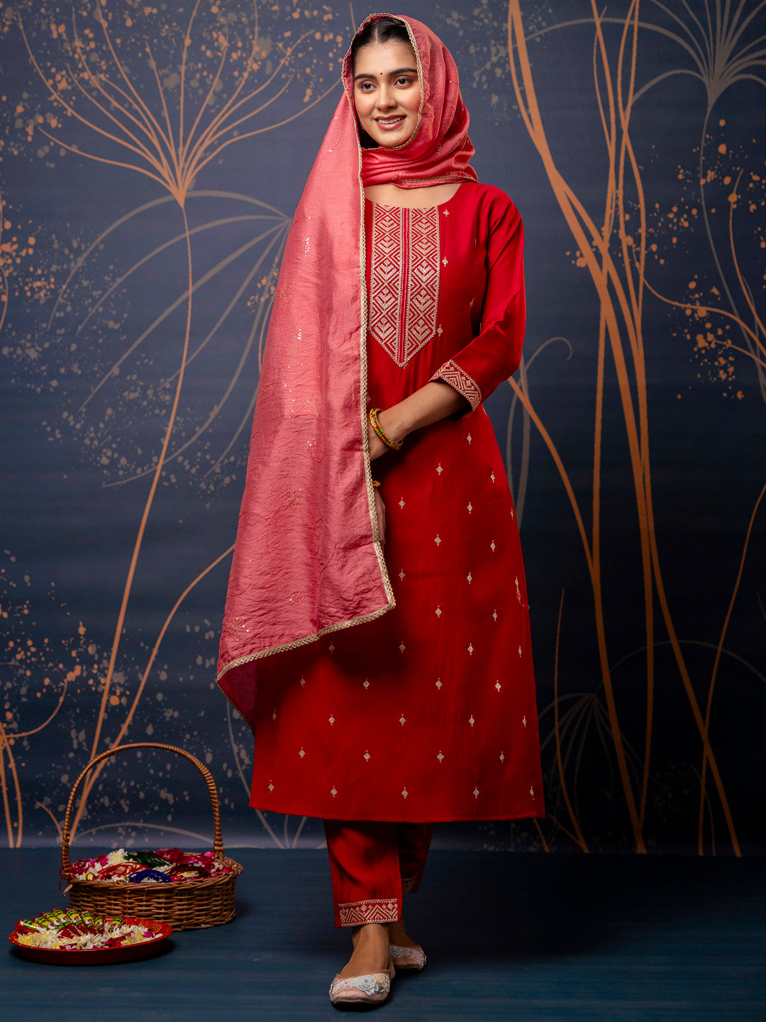 Women Kurta and Pant Sets Silk Blend Fabric - FitVibe Fashion