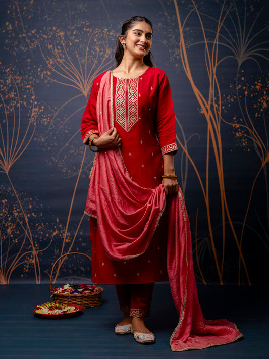 Women Kurta and Pant Sets Silk Blend Fabric - FitVibe Fashion