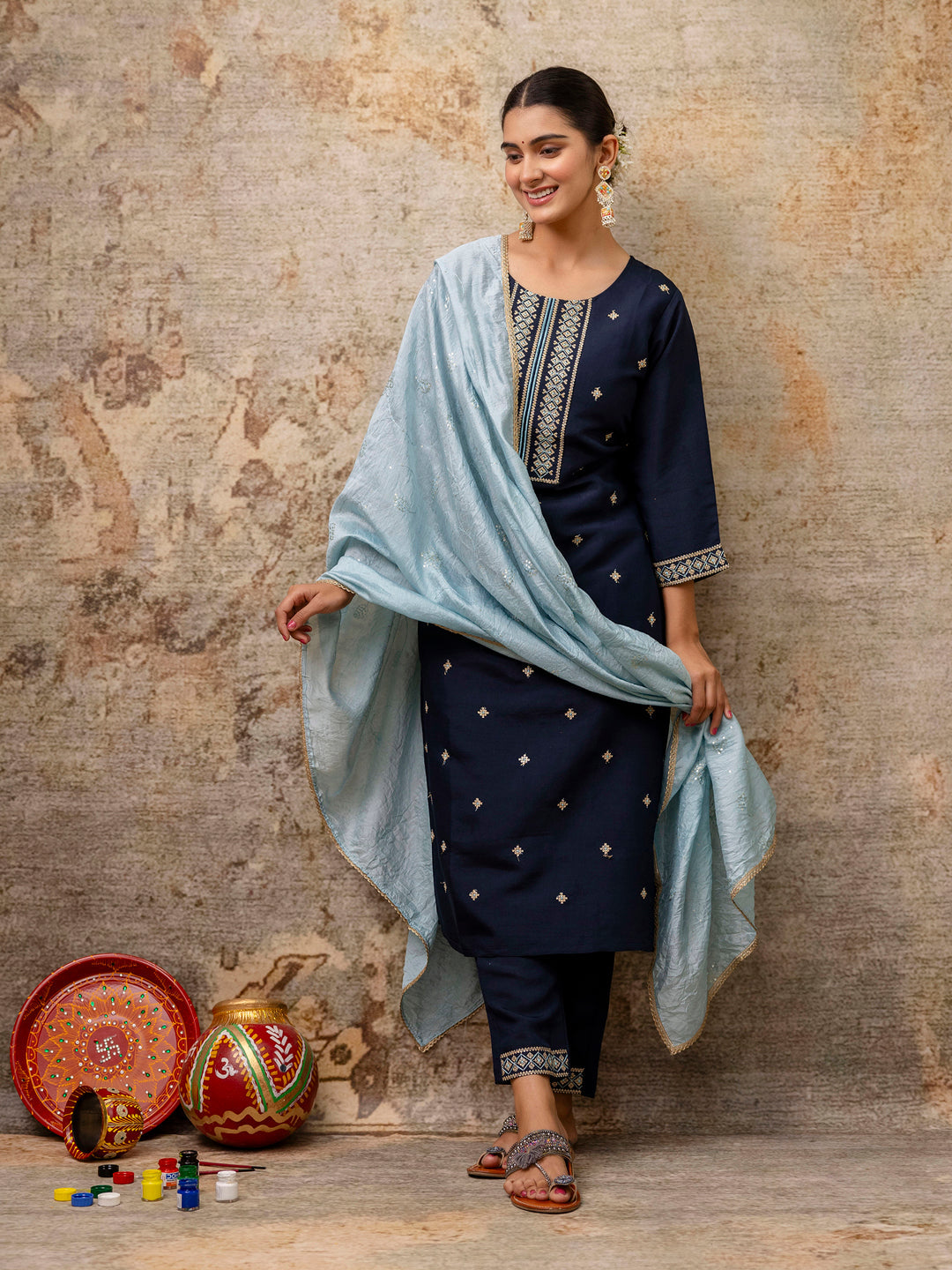 Women Kurta and Pant Sets Silk Blend Fabric - FitVibe Fashion
