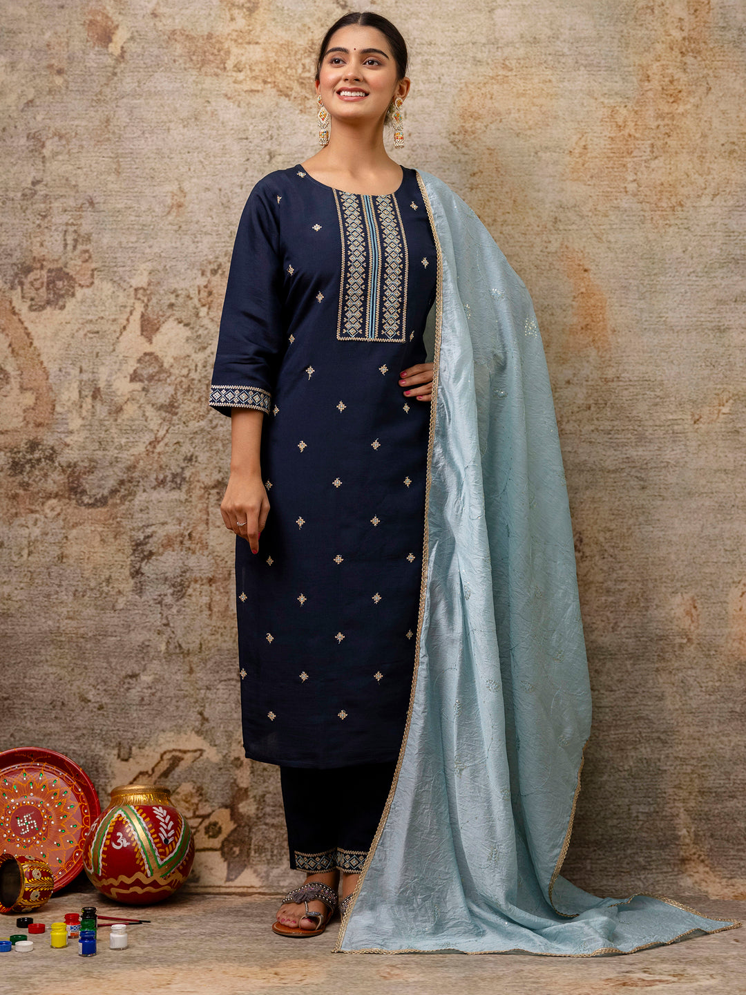 Women Kurta and Pant Sets Silk Blend Fabric - FitVibe Fashion