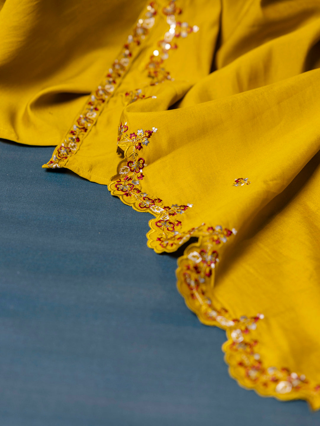 Women's Embroidered Silk Blend Calf Length Flare Kurta with Palazzo & Dupatta Set - FitVibe Fashion