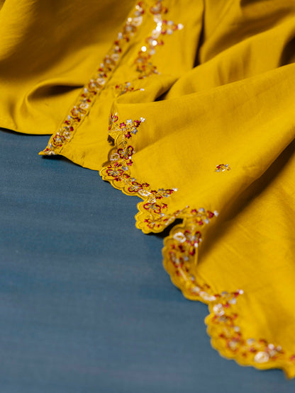 Women's Embroidered Silk Blend Calf Length Flare Kurta with Palazzo & Dupatta Set - FitVibe Fashion