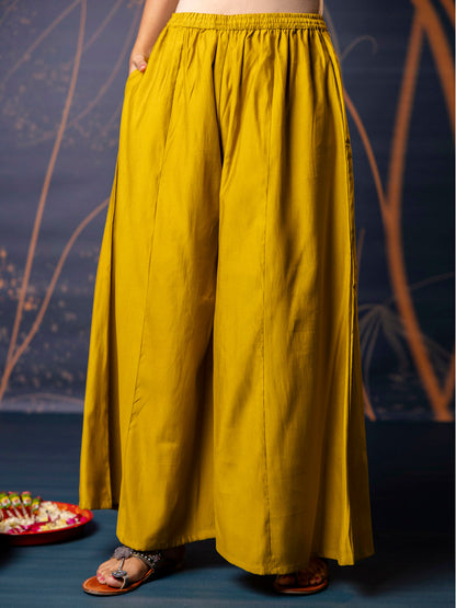 Women's Embroidered Silk Blend Calf Length Flare Kurta with Palazzo & Dupatta Set - FitVibe Fashion