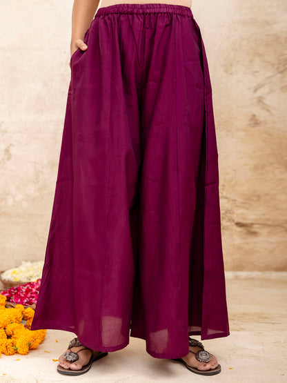 Women's Embroidered Silk Blend Calf Length Flare Kurta with Palazzo & Dupatta Set - FitVibe Fashion