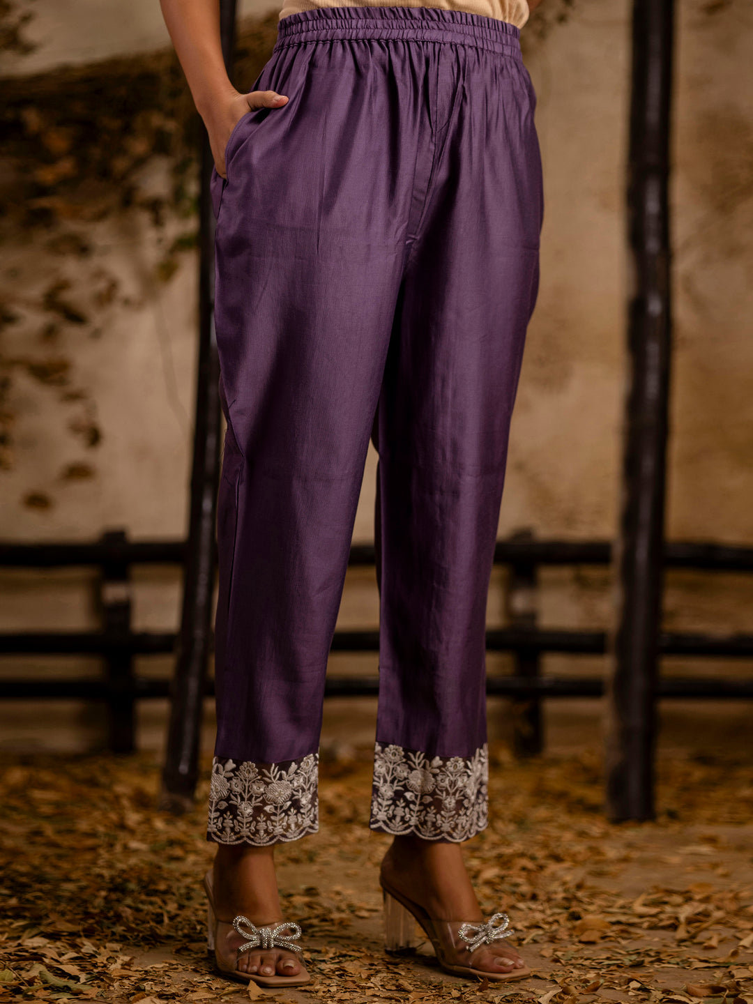 Women's Embroidered Silk Blend Calf Length Straight Kurta Trouser with Dupatta Set - FitVibe Fashion