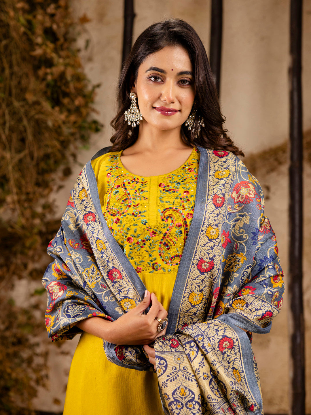 Women's Embroidered Viscose Rayon Calf Length Straight Kurta Trouser with Dupatta Set - FitVibe Fashion