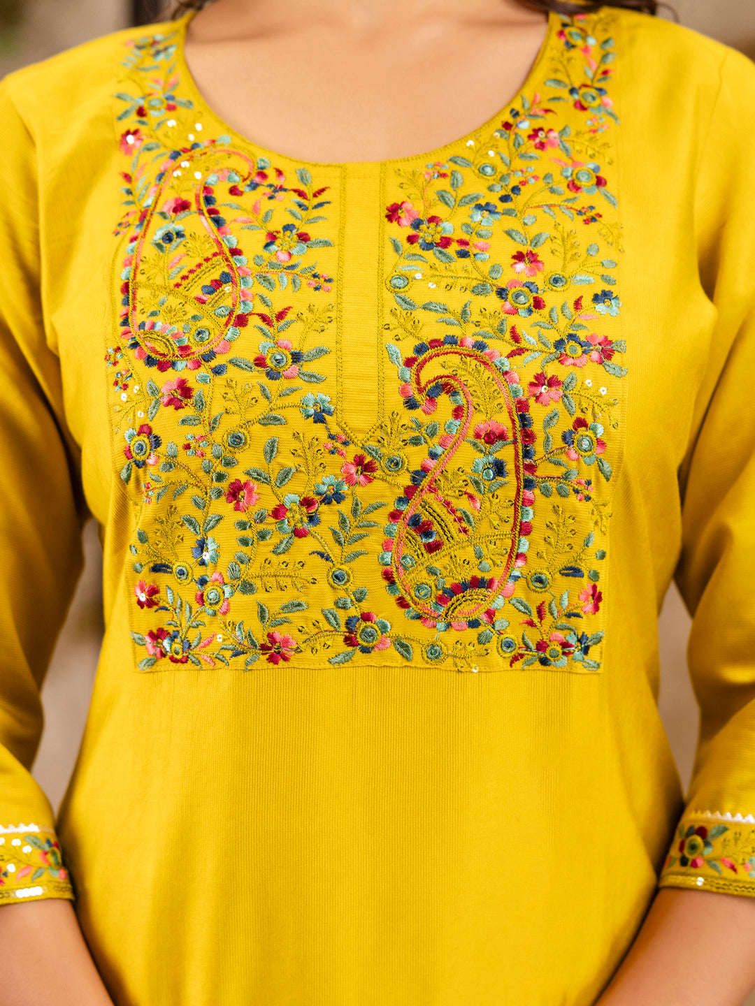 Women's Embroidered Viscose Rayon Calf Length Straight Kurta Trouser with Dupatta Set - FitVibe Fashion