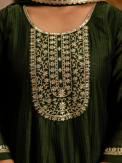 Women's Embroidered Silk Blend Anarkali Kurta Pant With Dupatta Set - FitVibe Fashion