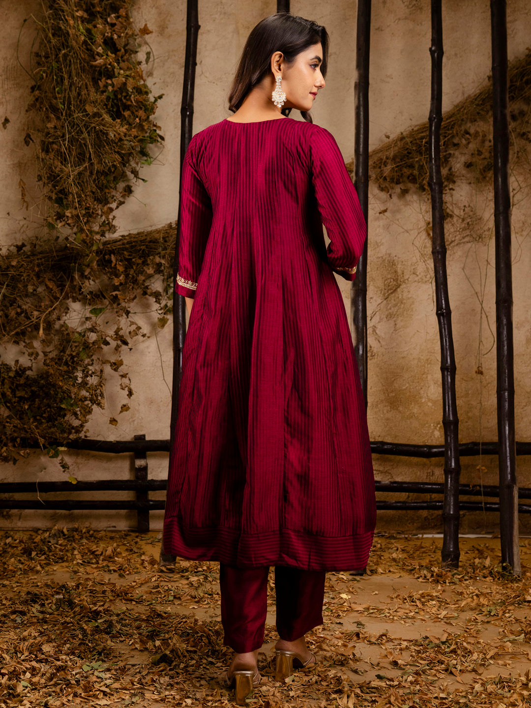 Women's Embroidered Silk Blend Anarkali Kurta Pant With Dupatta Set - FitVibe Fashion