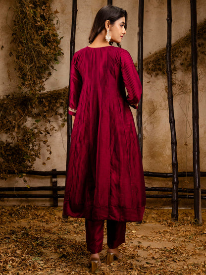 Women's Embroidered Silk Blend Anarkali Kurta Pant With Dupatta Set - FitVibe Fashion