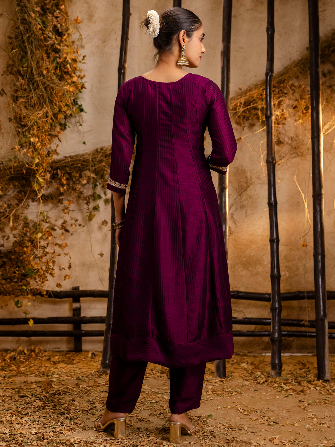 Women's Embroidered Silk Blend Anarkali Kurta Pant With Dupatta Set - FitVibe Fashion