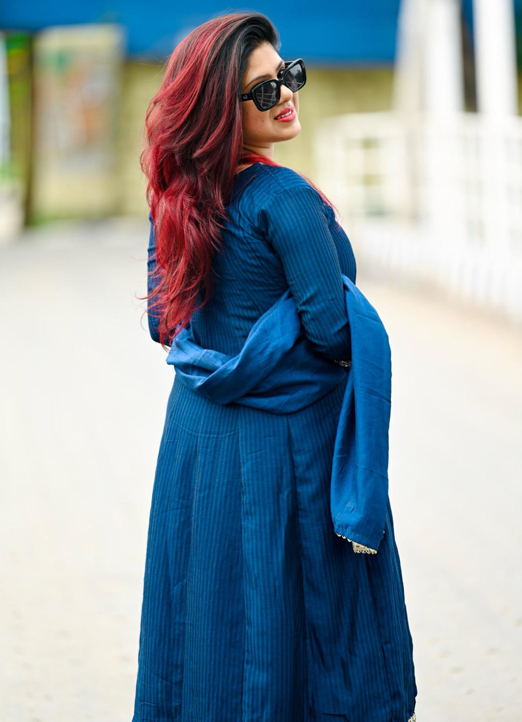 Saaz Teal Embroidered Silk Blend Anarkali Kurta Pant With Dupatta Set - FitVibe Fashion