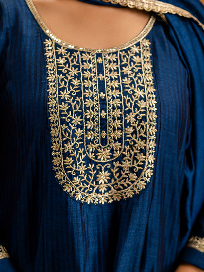 Women's Embroidered Silk Blend Anarkali Kurta Pant With Dupatta Set - FitVibe Fashion