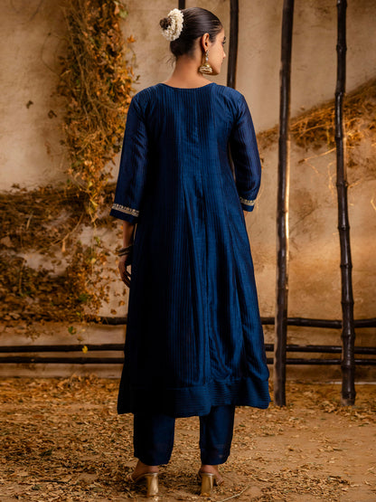 Women's Embroidered Silk Blend Anarkali Kurta Pant With Dupatta Set - FitVibe Fashion