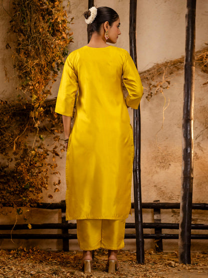 Anvi Women's Embroidered Silk Blend Calf Length Straight Kurta Trouser with Dupatta Set - FitVibe Fashion