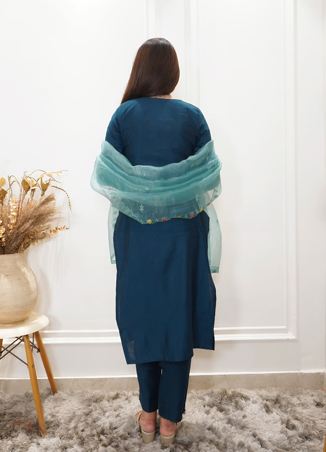 Tanirika Women's Embroidered Viscose Rayon Calf Length Straight Kurta Trouser with Dupatta Set - FitVibe Fashion