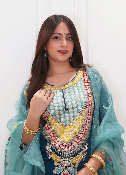 Tanirika Women's Embroidered Viscose Rayon Calf Length Straight Kurta Trouser with Dupatta Set - FitVibe Fashion