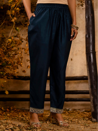 Women's Embroidered Viscose Rayon Calf Length Straight Kurta Trouser with Dupatta Set - FitVibe Fashion