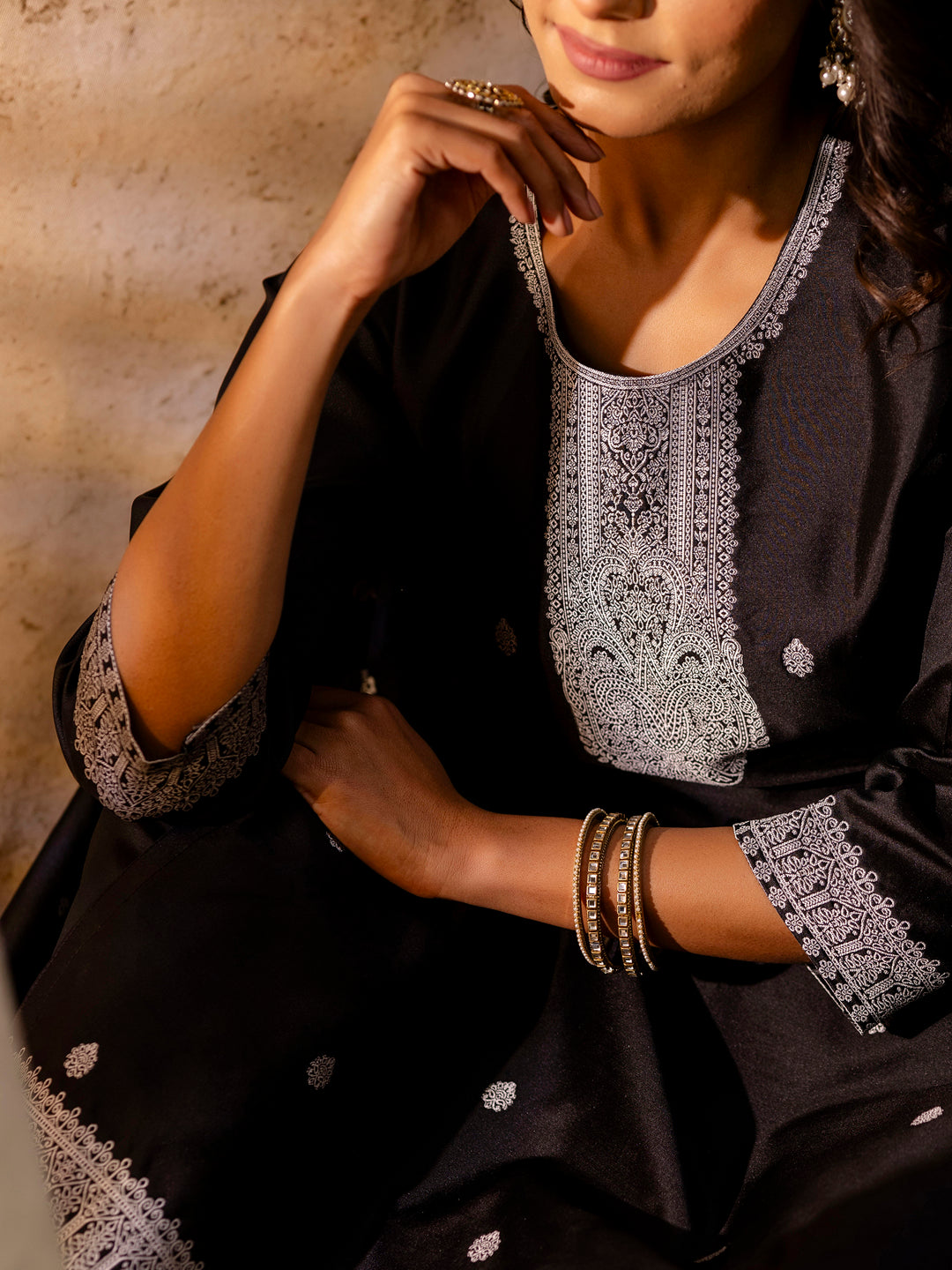 Women's Embroidered Cotton Blend Kurta Pant Sets with Dupatta - FitVibe Fashion