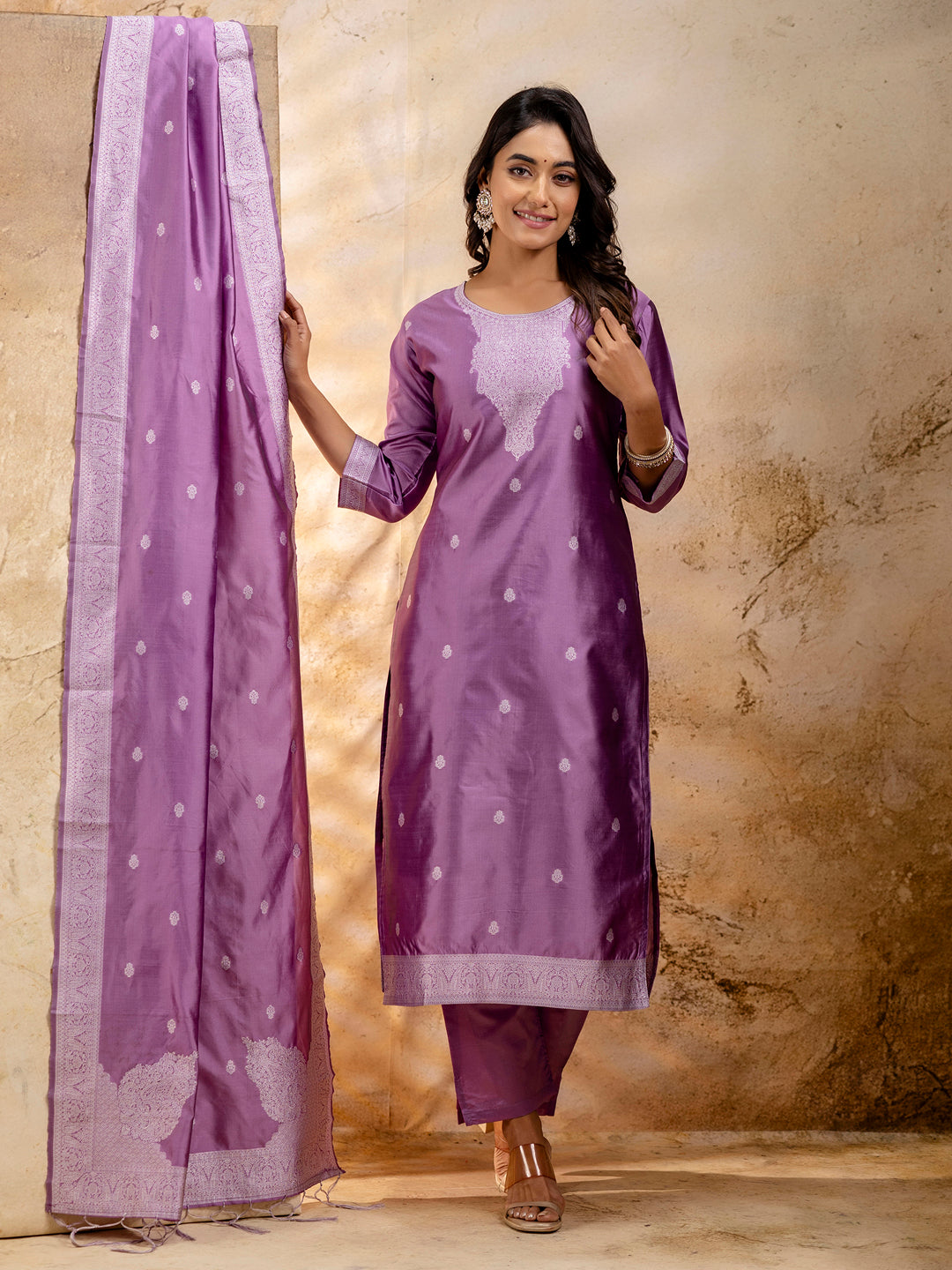 Women's Embroidered Cotton Blend Kurta Pant Sets with Dupatta - FitVibe Fashion