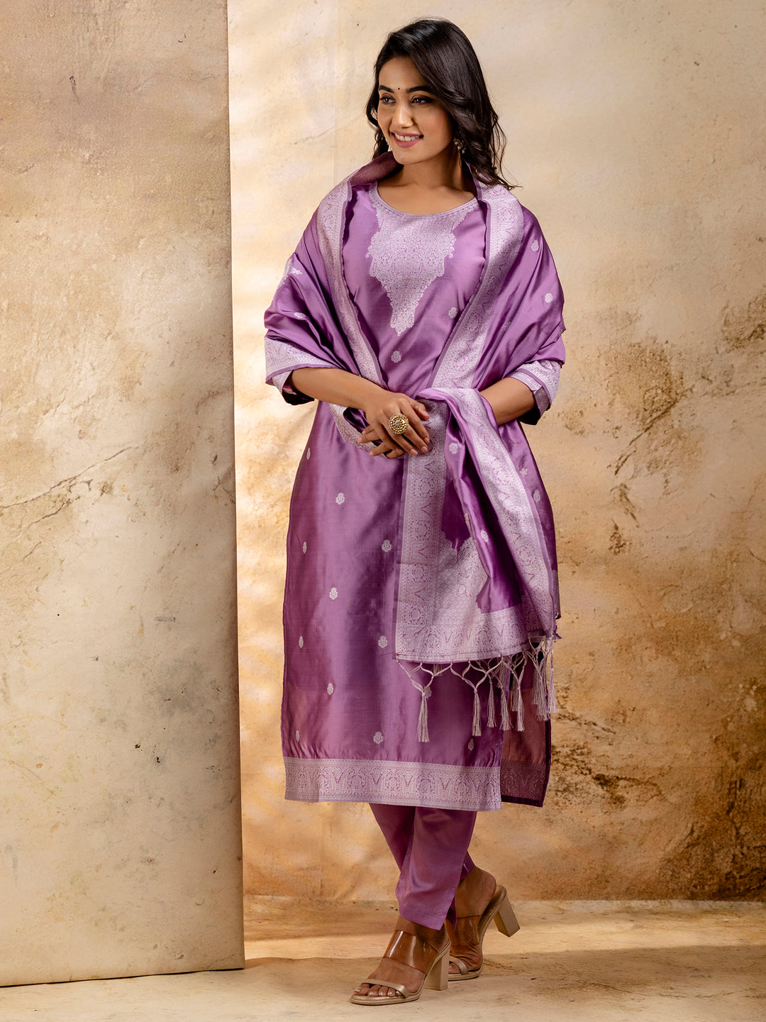 Women's Embroidered Cotton Blend Kurta Pant Sets with Dupatta - FitVibe Fashion