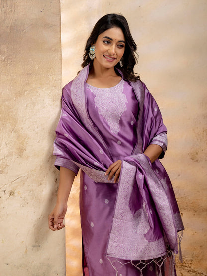 Women's Embroidered Cotton Blend Kurta Pant Sets with Dupatta - FitVibe Fashion