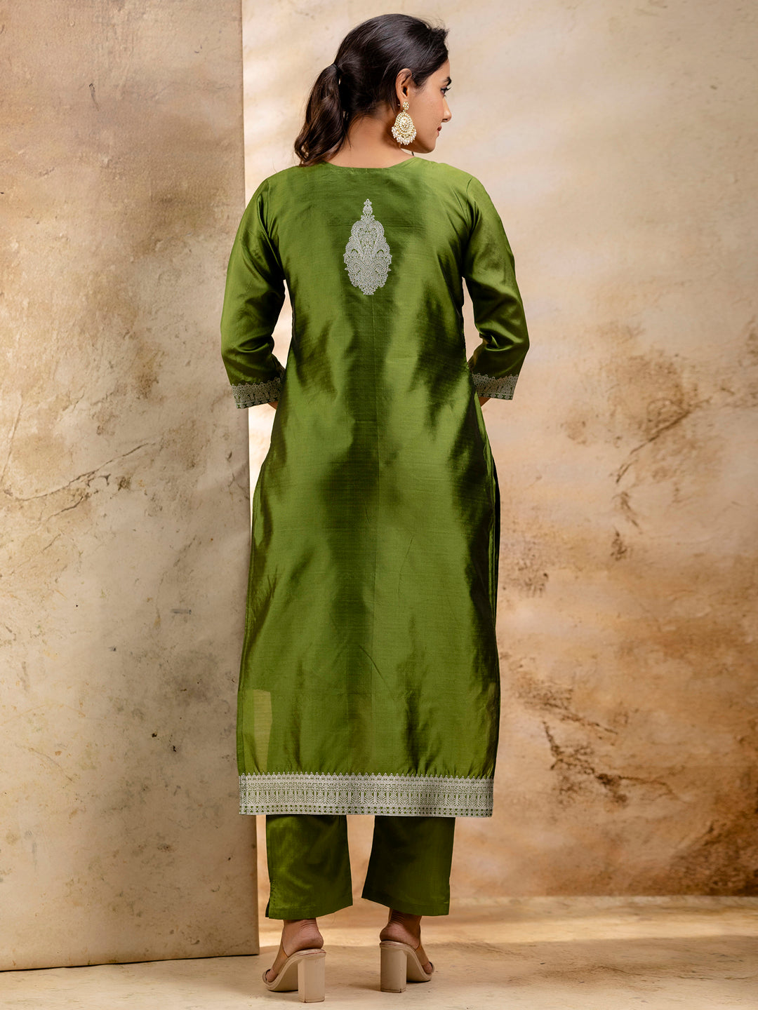Women's Embroidered Cotton Blend Kurta Pant Sets with Dupatta - FitVibe Fashion