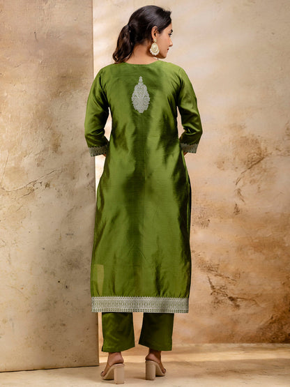 Women's Embroidered Cotton Blend Kurta Pant Sets with Dupatta - FitVibe Fashion