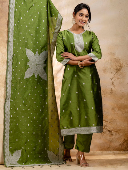 Women's Embroidered Cotton Blend Kurta Pant Sets with Dupatta - FitVibe Fashion