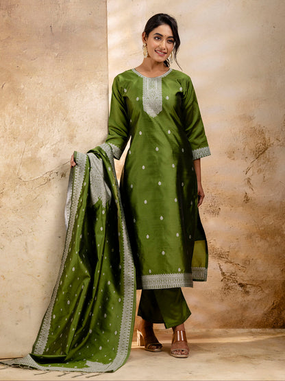 Women's Embroidered Cotton Blend Kurta Pant Sets with Dupatta - FitVibe Fashion