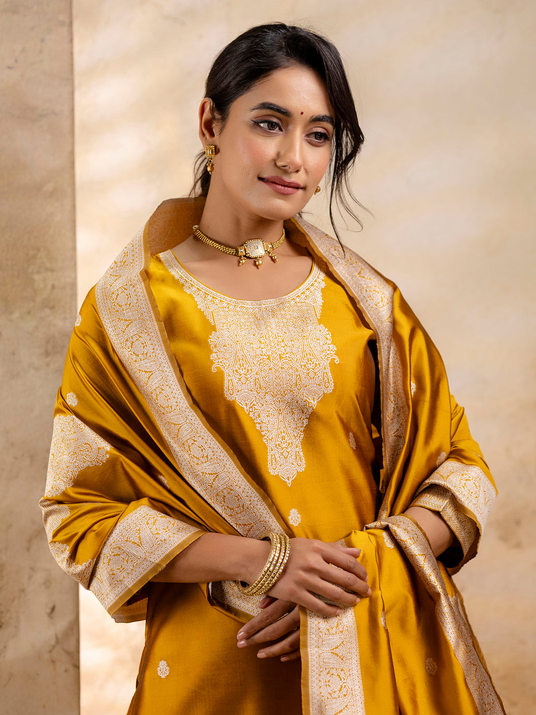 Women's Embroidered Cotton Blend Kurta Pant Sets with Dupatta - FitVibe Fashion