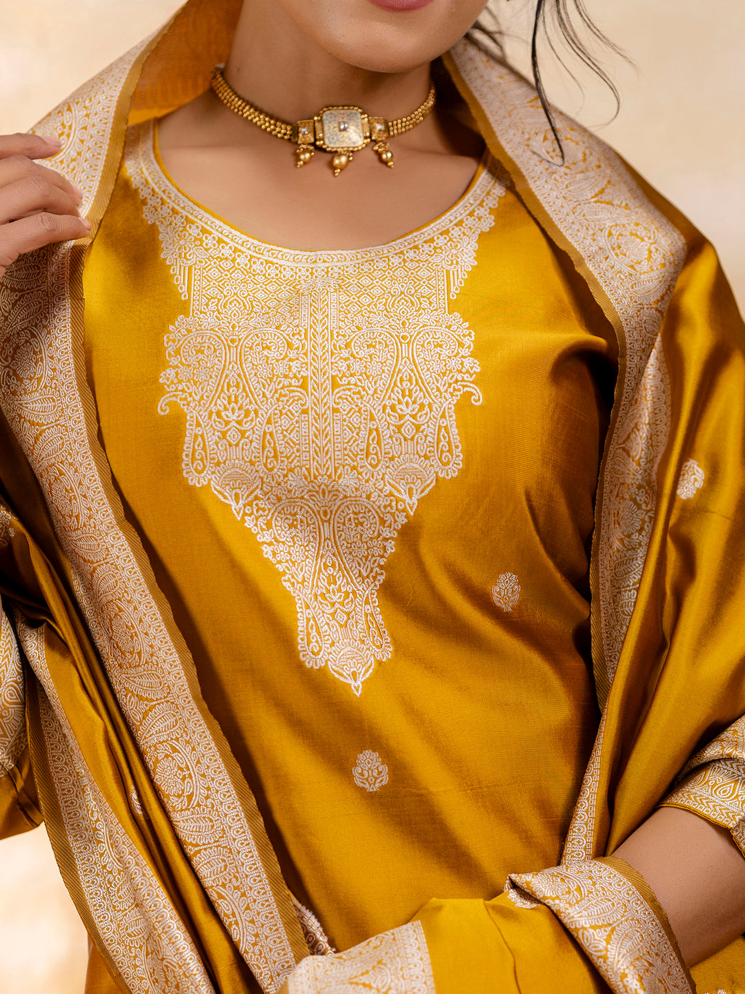 Women's Embroidered Cotton Blend Kurta Pant Sets with Dupatta - FitVibe Fashion