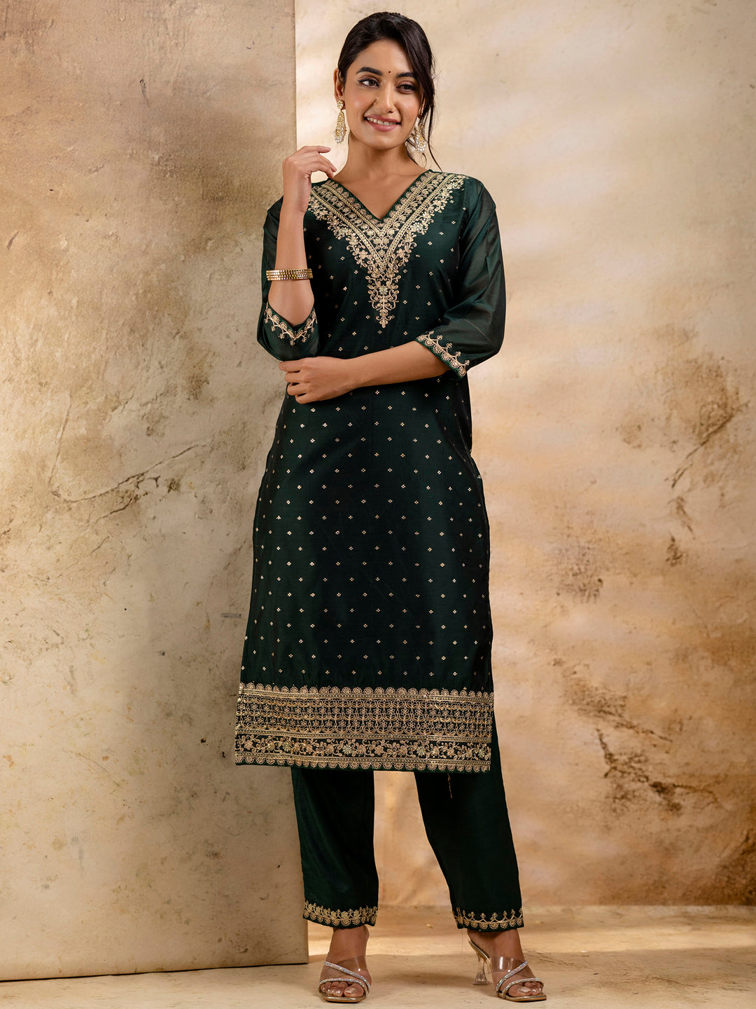 Women Kurta and Pant Sets Chanderi Silk Blend - FitVibe Fashion