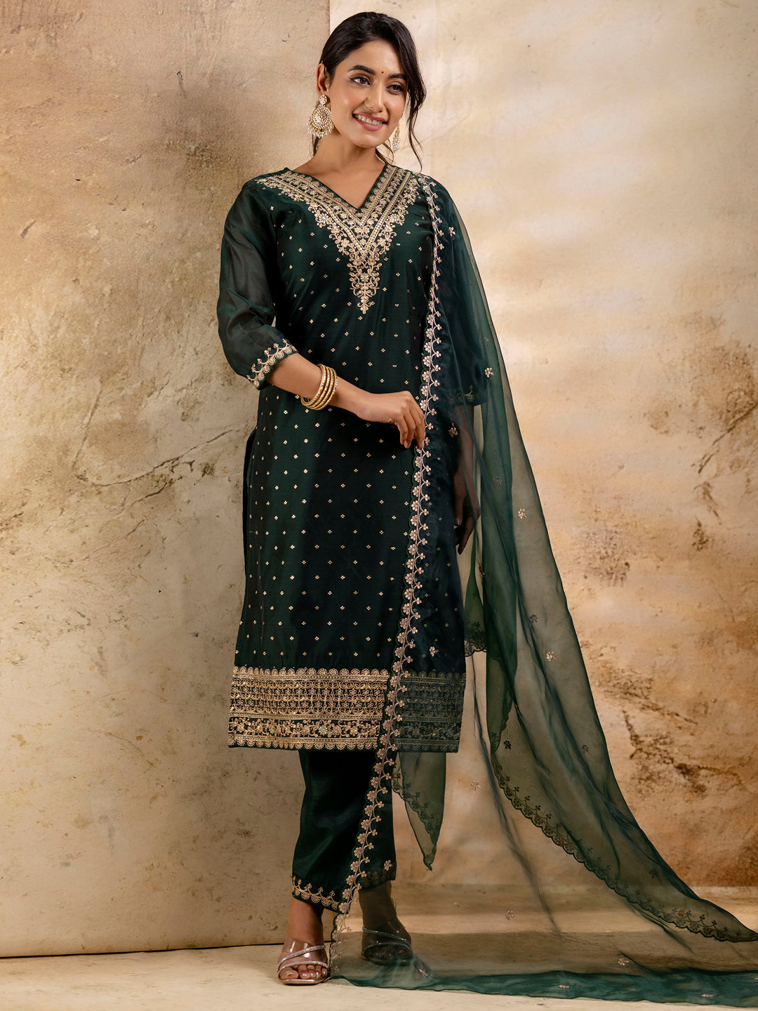 Women Kurta and Pant Sets Chanderi Silk Blend - FitVibe Fashion