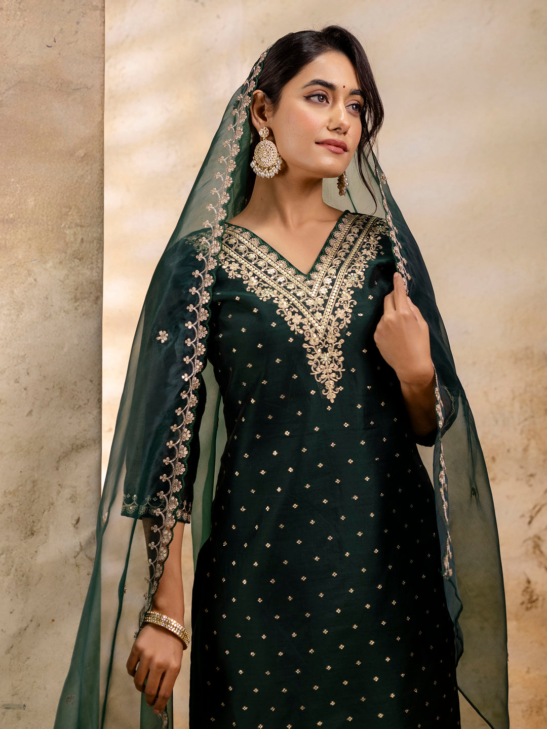 Women Kurta and Pant Sets Chanderi Silk Blend - FitVibe Fashion