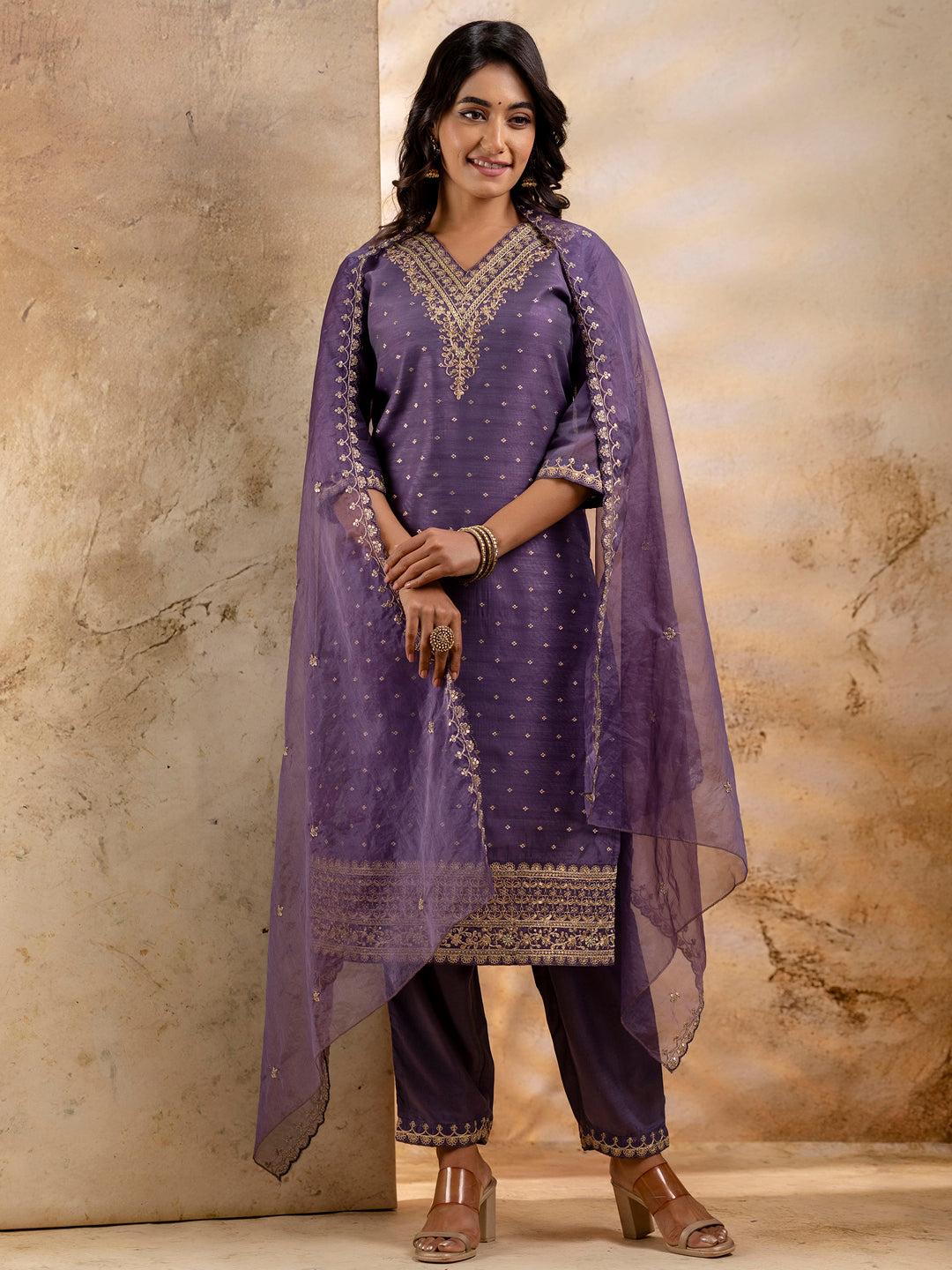 Women Kurta and Pant Sets Chanderi Silk Blend - FitVibe Fashion