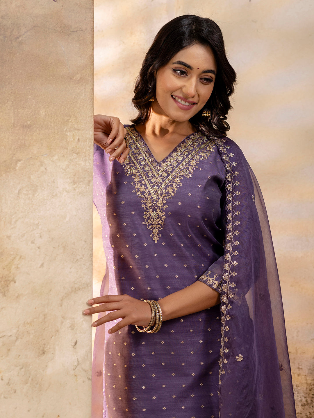 Women Kurta and Pant Sets Chanderi Silk Blend - FitVibe Fashion