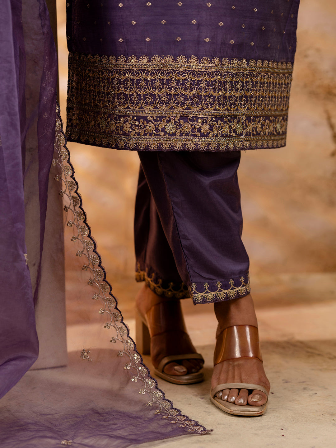 Women Kurta and Pant Sets Chanderi Silk Blend - FitVibe Fashion