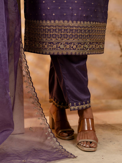 Women Kurta and Pant Sets Chanderi Silk Blend - FitVibe Fashion