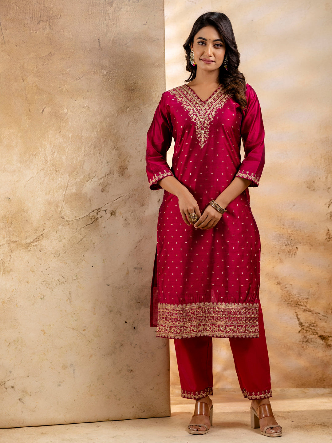 Women Kurta and Pant Sets Chanderi Silk Blend - FitVibe Fashion