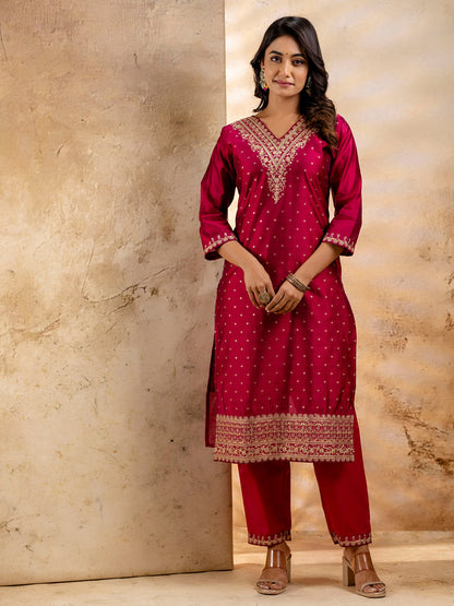Women Kurta and Pant Sets Chanderi Silk Blend - FitVibe Fashion