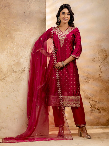 Women Kurta and Pant Sets Chanderi Silk Blend - FitVibe Fashion