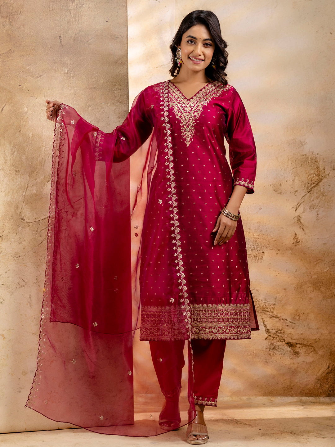 Women Kurta and Pant Sets Chanderi Silk Blend - FitVibe Fashion