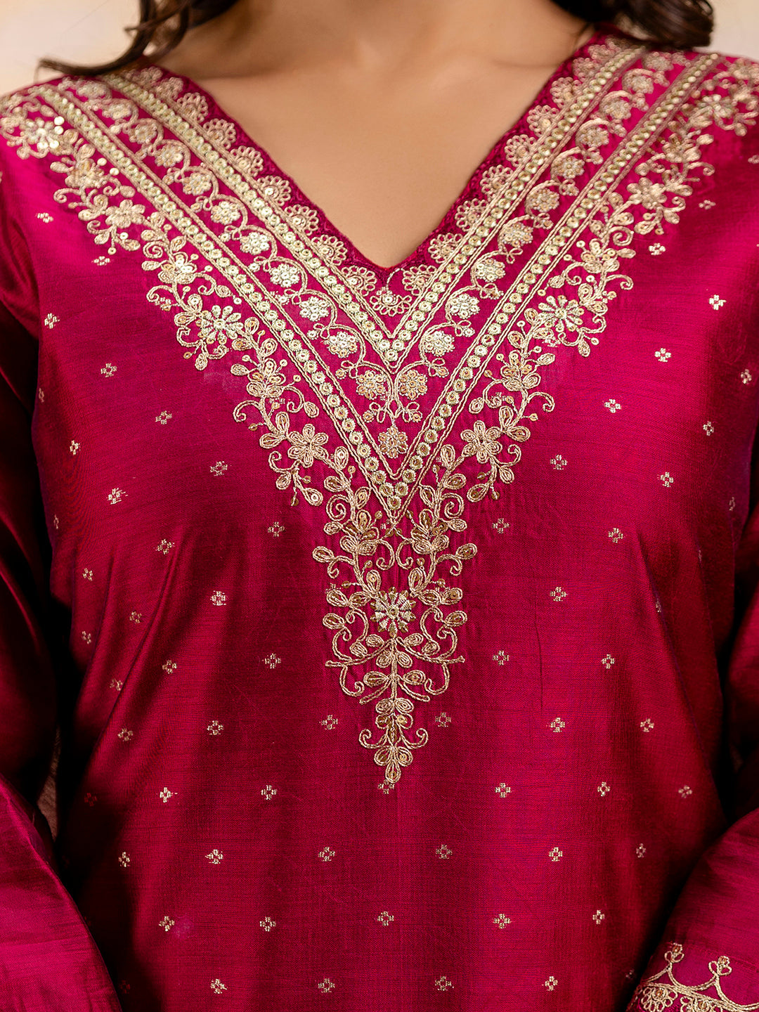 Women Kurta and Pant Sets Chanderi Silk Blend - FitVibe Fashion