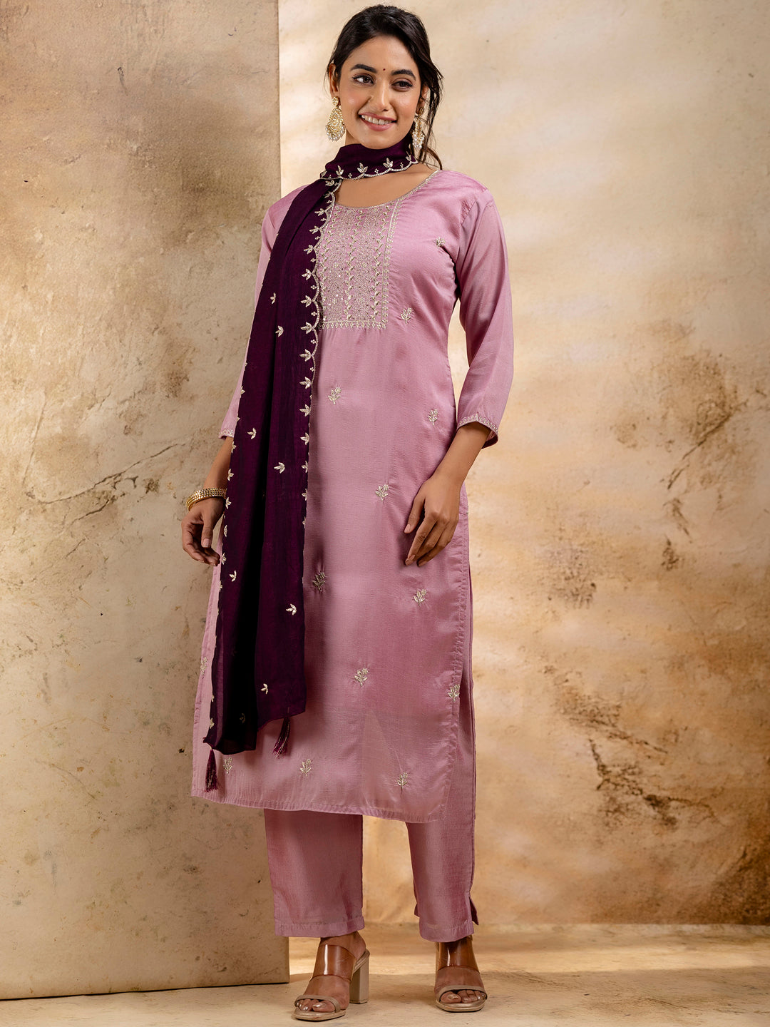 Women's Embroidered Silk Blend Kurta Pant Sets With Dupatta - FitVibe Fashion