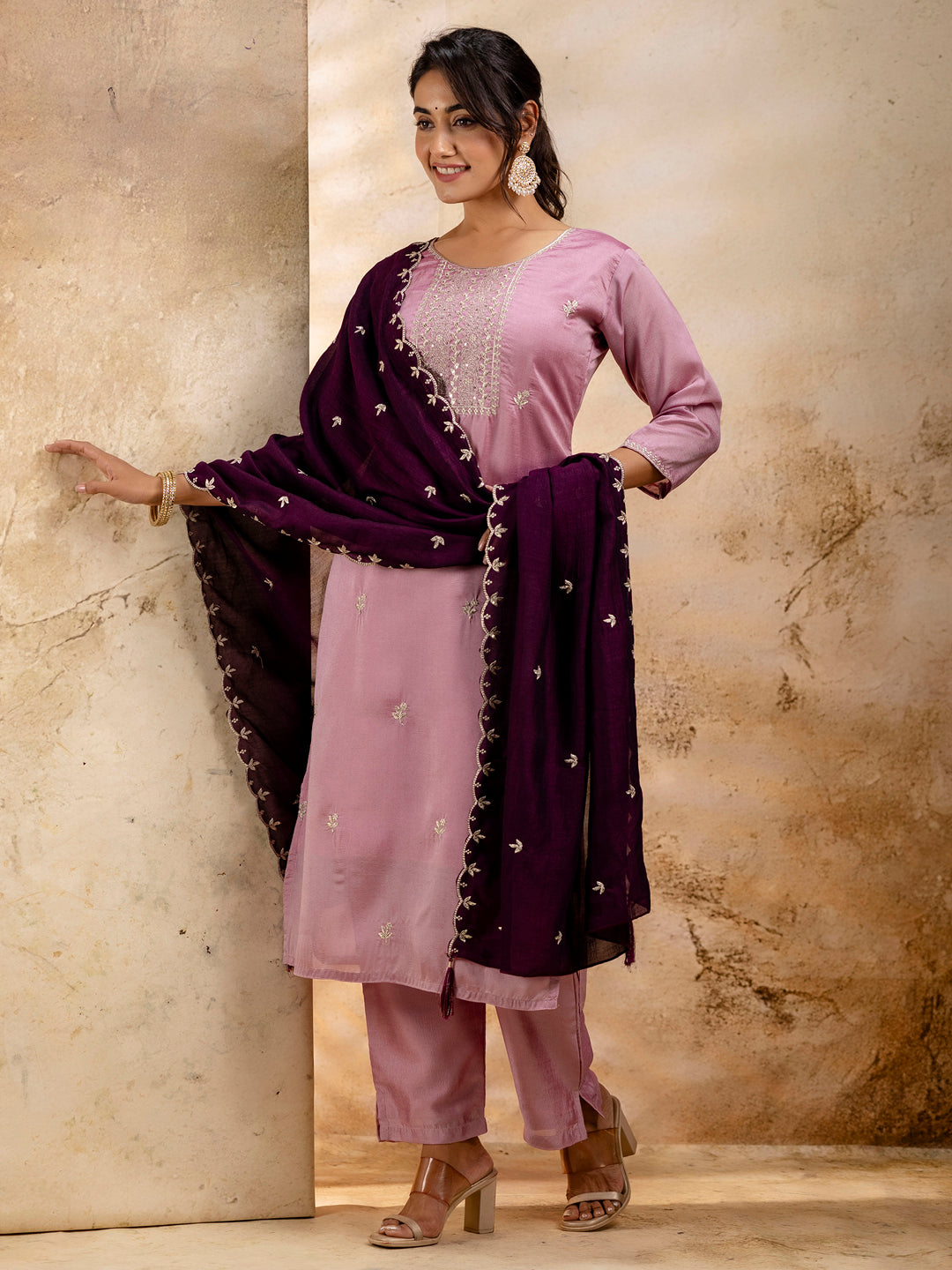Women's Embroidered Silk Blend Kurta Pant Sets With Dupatta - FitVibe Fashion